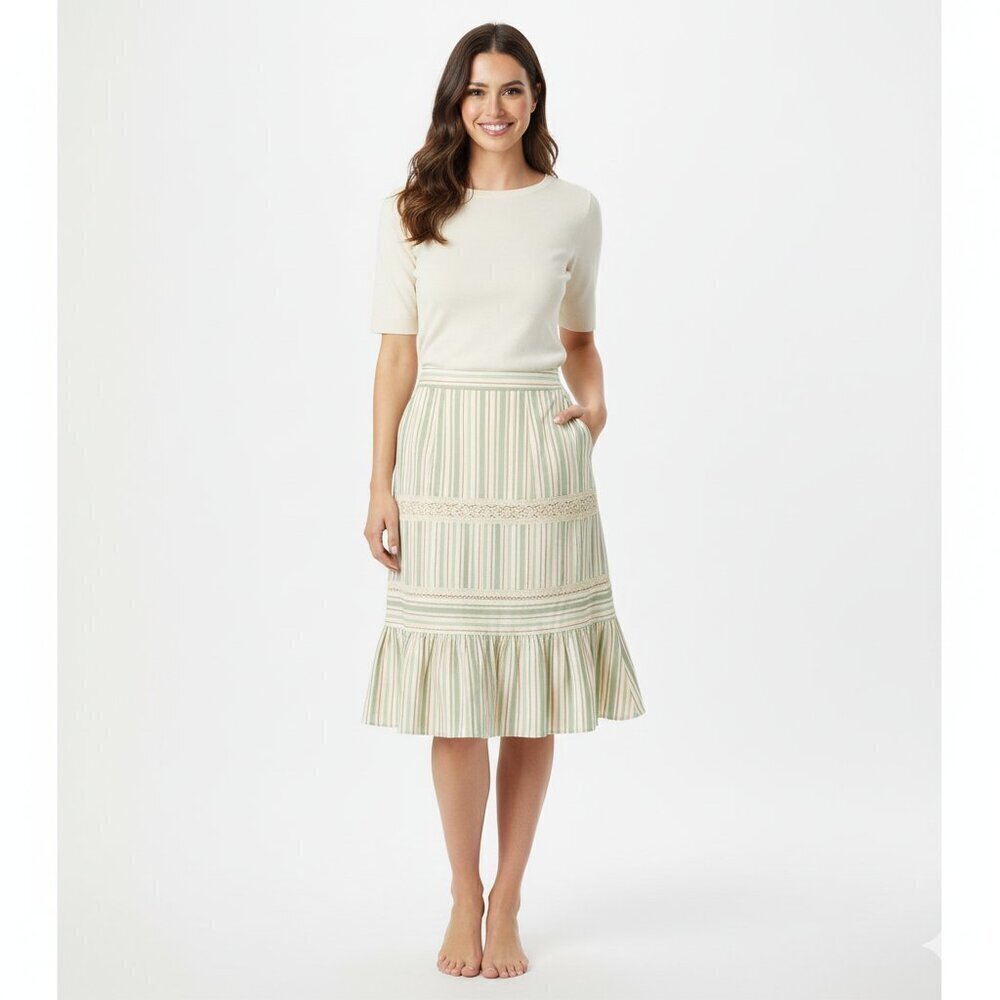 Tibi green dainty feminine Knee-Length Pencil Skirt with Pleated Tiers size 2